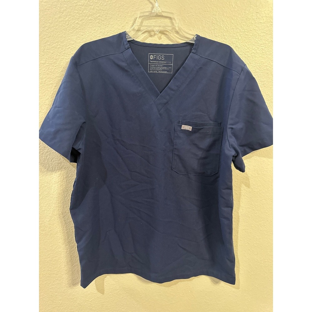 FIGS Technical Collection Scrub Top V-Neck Short Sleeve Navy Blue Size‎ L